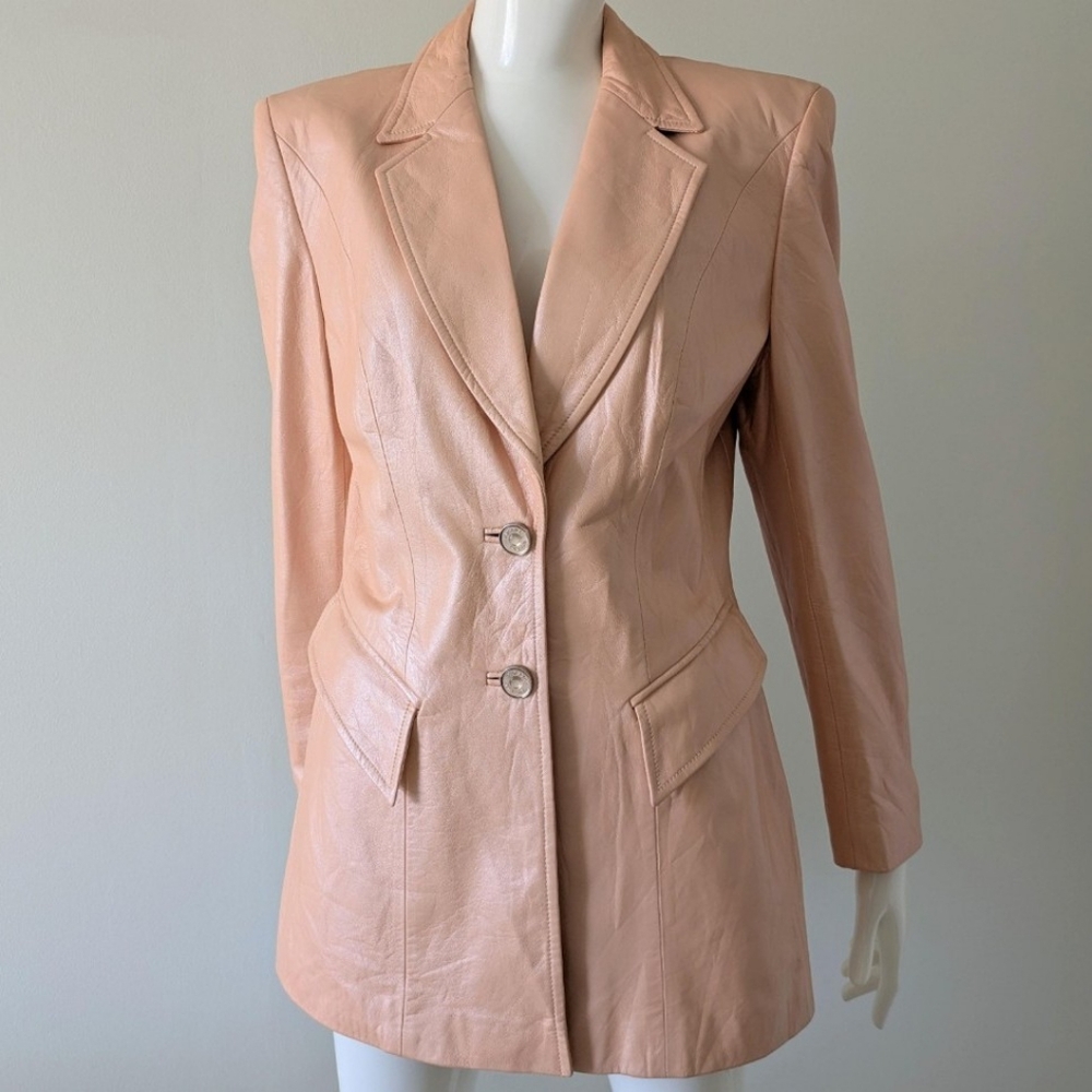 Vintage ESCADA Luminous Peach Lamb Nappa Leather Blazer Jacket Euro 42